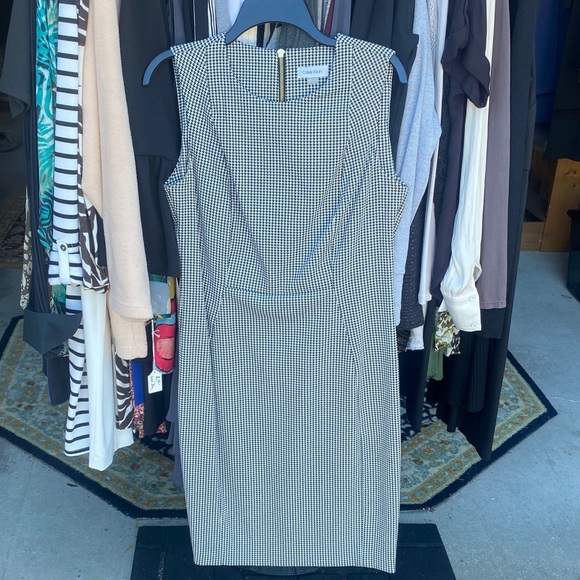 Calvin Klein Black and White Houndstooth Midi Dress - Picture 1 of 5